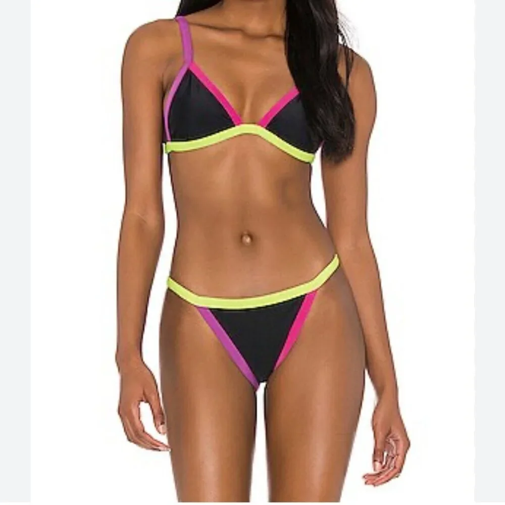 Beach Riot Mika Becca Bikini Set NWT Black Multi Swimwear Size Large Two Piece - Picture 1 of 6